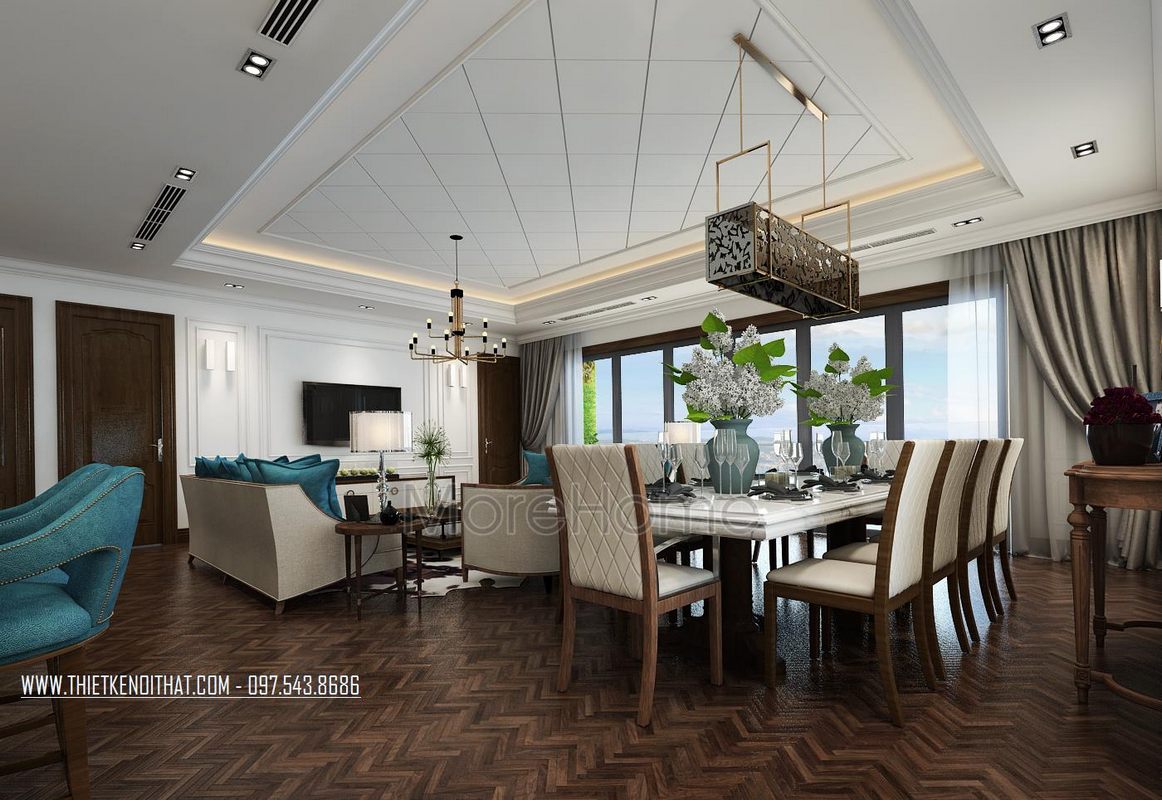 Bộ bàn ghế ăn tân cổ điển (10 người)